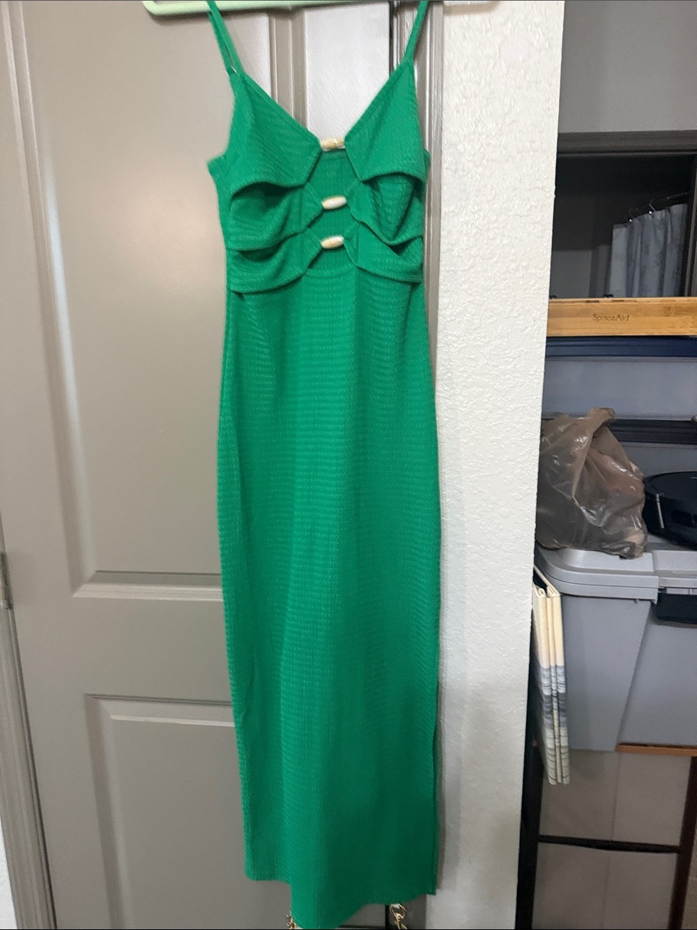 SHEIN Emerald Green Sleeveless Midi Dress with Decorative Front Buttons